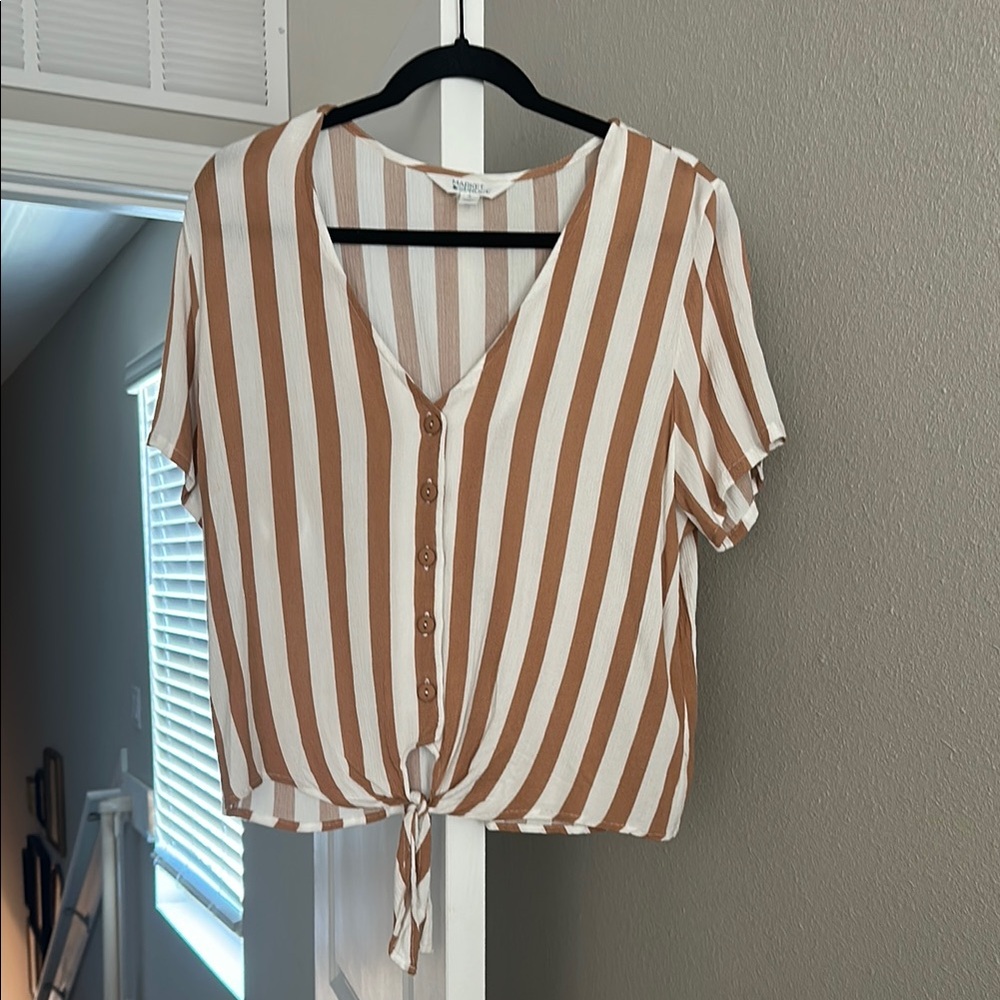 Striped Button-Down Tie-Front Top